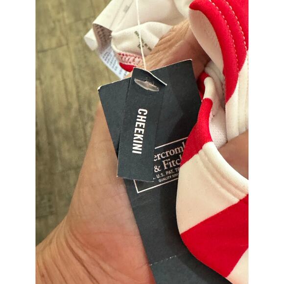 Abercrombie & Fitch Women's Red Blue Striped Cheekini One-piece Swimsuit Size XL - Picture 6 of 7